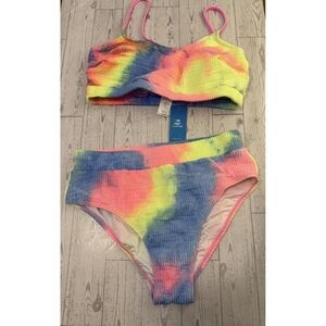 Cupshe Women's multi Tie-Dye High Waist Candy Rainbow Bikini Set